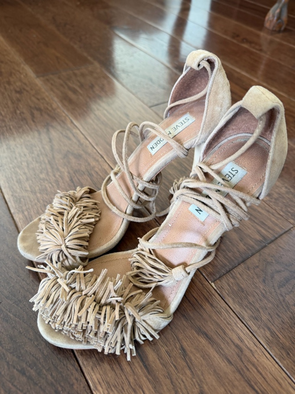 Steve Madden Tan Suede Fringe Lace-Up Heels